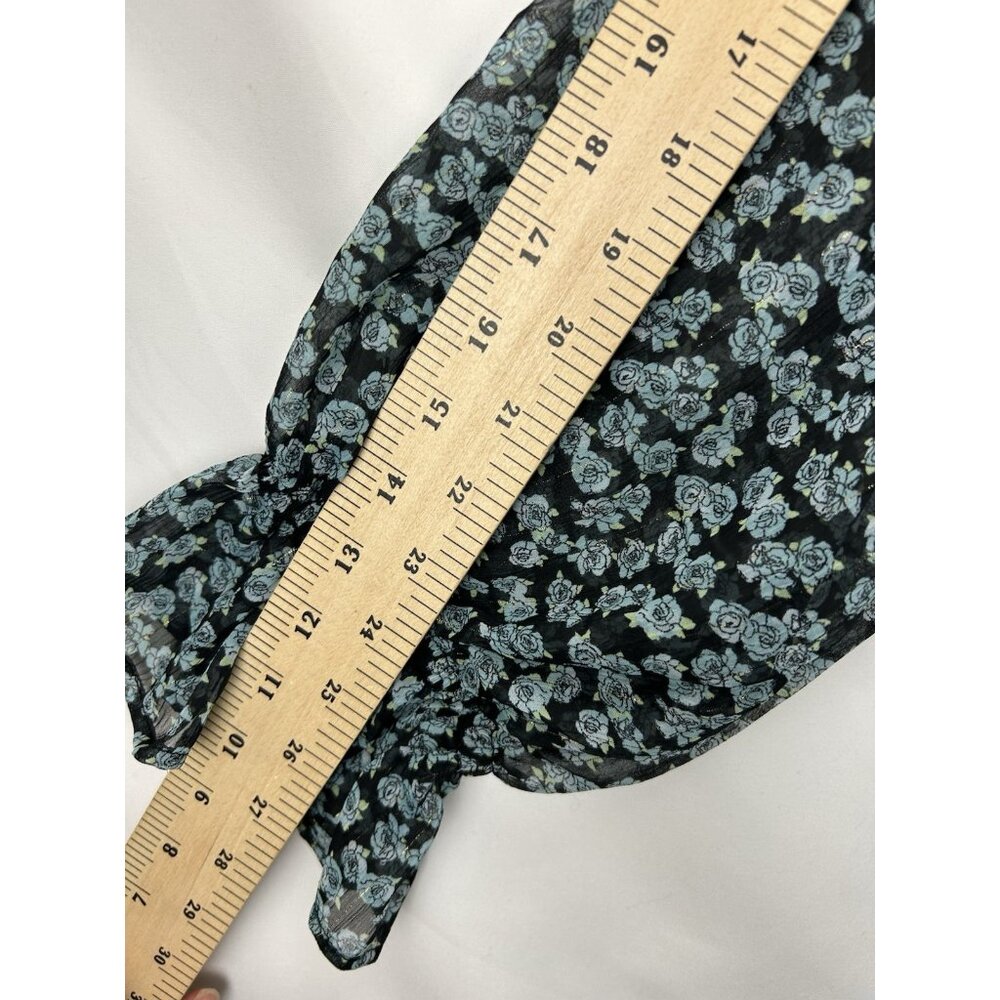 Torrid 2X Mini Lurex Chiffon Tiered Dress Floral Green Long Sleeve Pockets NWT - Picture 5 of 16